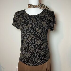 Caviar Vintage 1980-90s‎ Leopard Cat Print Patterned Shoulder Pad T-Shirt 🐆